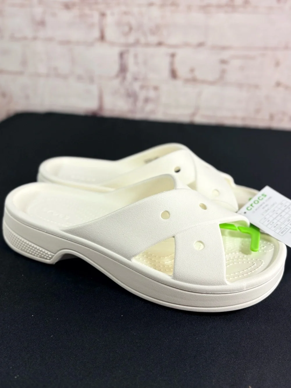 CROCS women White Crisscross Slide Sandals